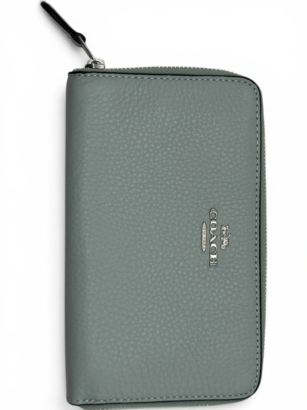 Coach Pebbled Leather Wallet in Slate Teal with Silver Hardware
